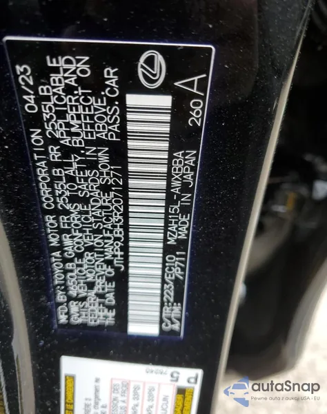 2024 Lexus Ux 250H Premium из США, поврежденный, VIN JTHP9JBH3R2071271